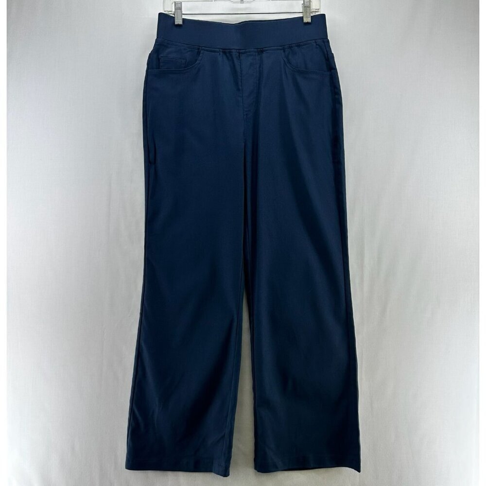 EaseTrousers Pants Womens L High Waisted Multi-Pocket Straight Leg Stretchy Navy